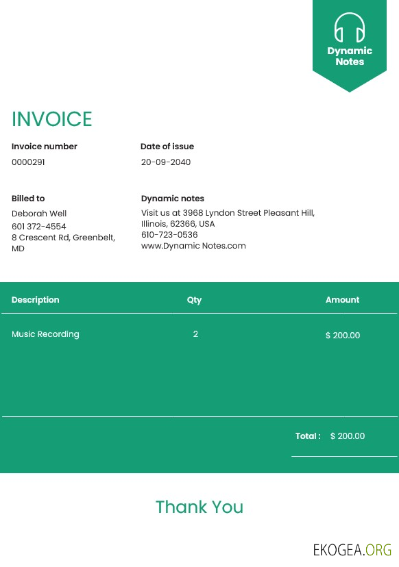 Modèle de facture de production musicale
